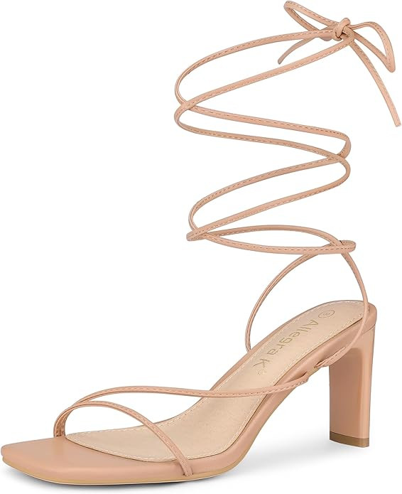 Allegra K Women's Lace Up Strappy Block High Heel Sandals | Amazon (US)