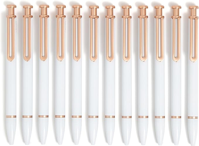 U Brands Monterey Ballpoint Pens, Set of 12, White and Rose Gold, Bold (1.0 mm) Point, Black Ink | Amazon (US)