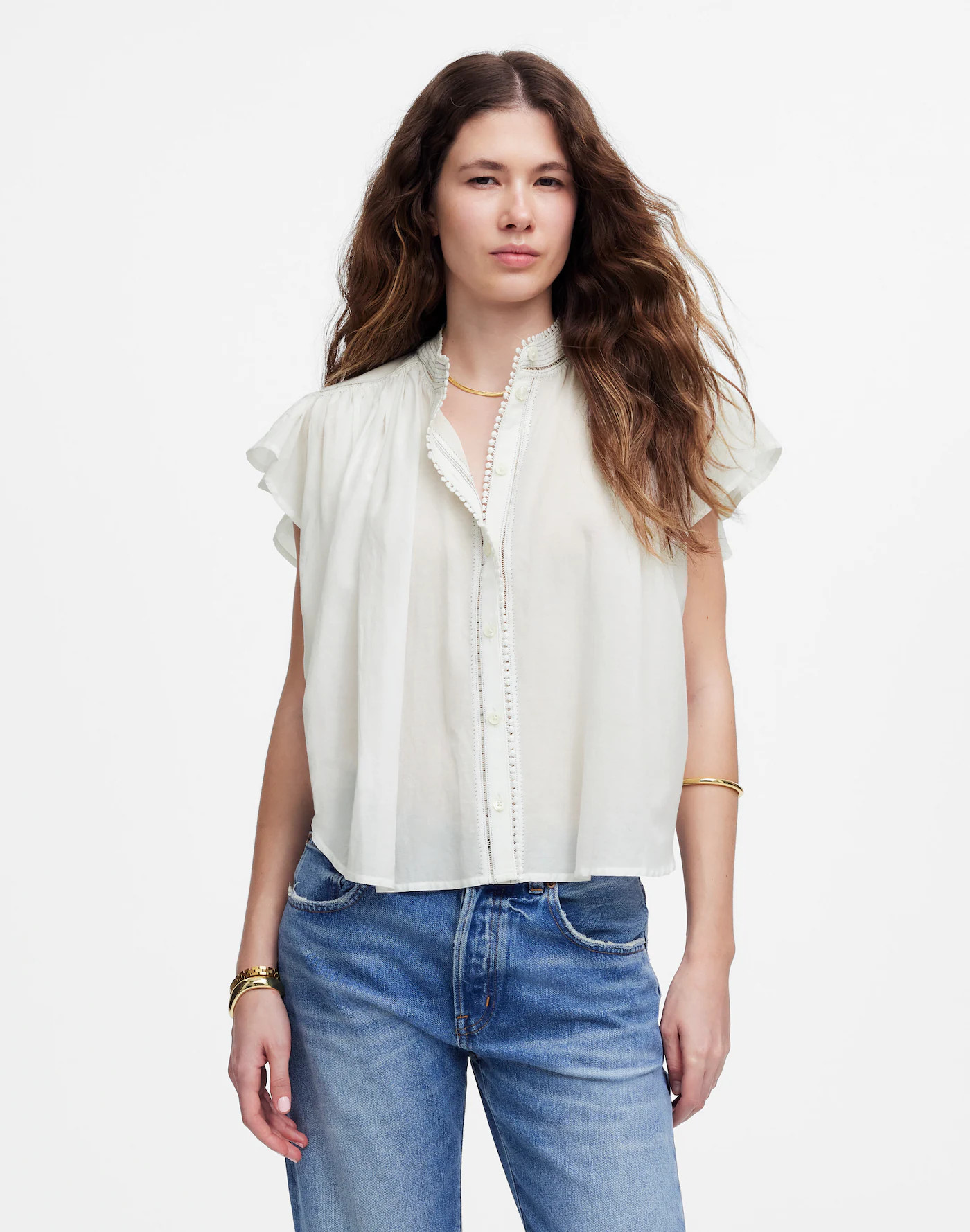 Shirred Lace-Trim Top | Madewell