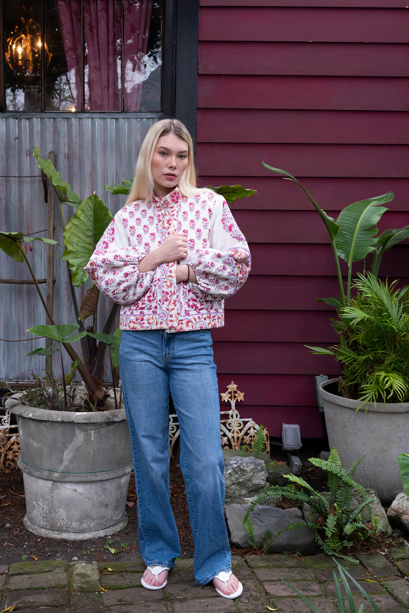 Blouson Jacket | Cassis/Lavender Victorian Frieze | SUE SARTOR