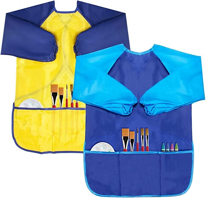 BAHABY Kids Art Smocks 2 Pack Painting Smock with Long Sleeve and 3 Pockets for Age 3-8 | Amazon (US)
