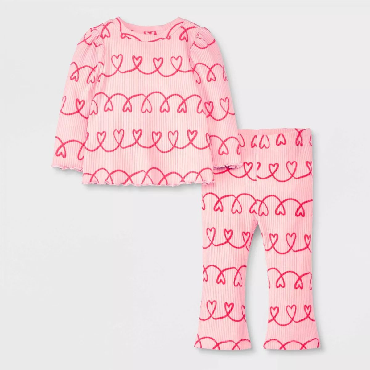 Baby Girls' Heart Cozy Ribbed Top & Bottom Set - Cat & Jack™ Red | Target