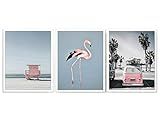 Pink Beach Themed Photography Prints, Set of 3, Unframed, Coastal Lifeguard Stand, Ww Bus, Pink Flam | Amazon (US)