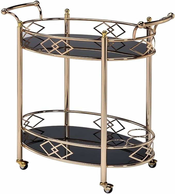 Acme Ottesen Oval Glass Top Serving Cart with 2 Shelves in Gold | Amazon (US)