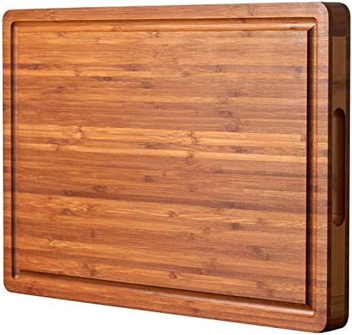 Bamboo Wood Cutting Board for Kitchen, 1" Thick Butcher Block, Cheese Charcuterie Board, with Sid... | Amazon (US)