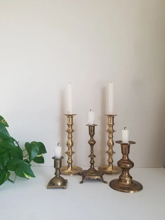 Vintage Collection of Mix Brass Candlestick Holders | Metal Boho Candlestick Holders | Etsy (CAD)