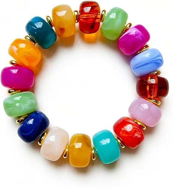 Chunky Beaded Bracelets for Women Boho Multicolor Beads Elastic Stretch Adjustable Statement Brac... | Amazon (US)