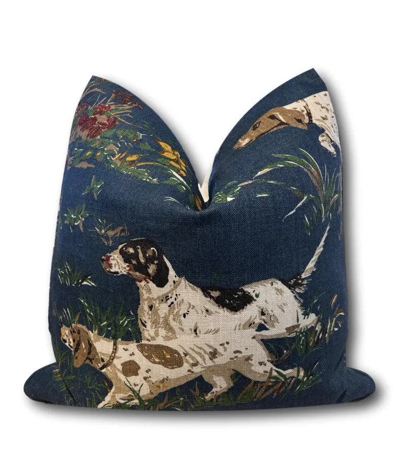 Schumacher Pointers Indigo Blue Pillow Cover - GSP Pillow Cover - Hunting Dog Pillow Cover - Quai... | Etsy (Global)