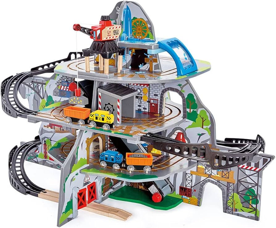 Hape Kids Wooden Railway Mighty Mountain Mine Set, L: 36.2, W: 23, H: 26 inch | Amazon (US)