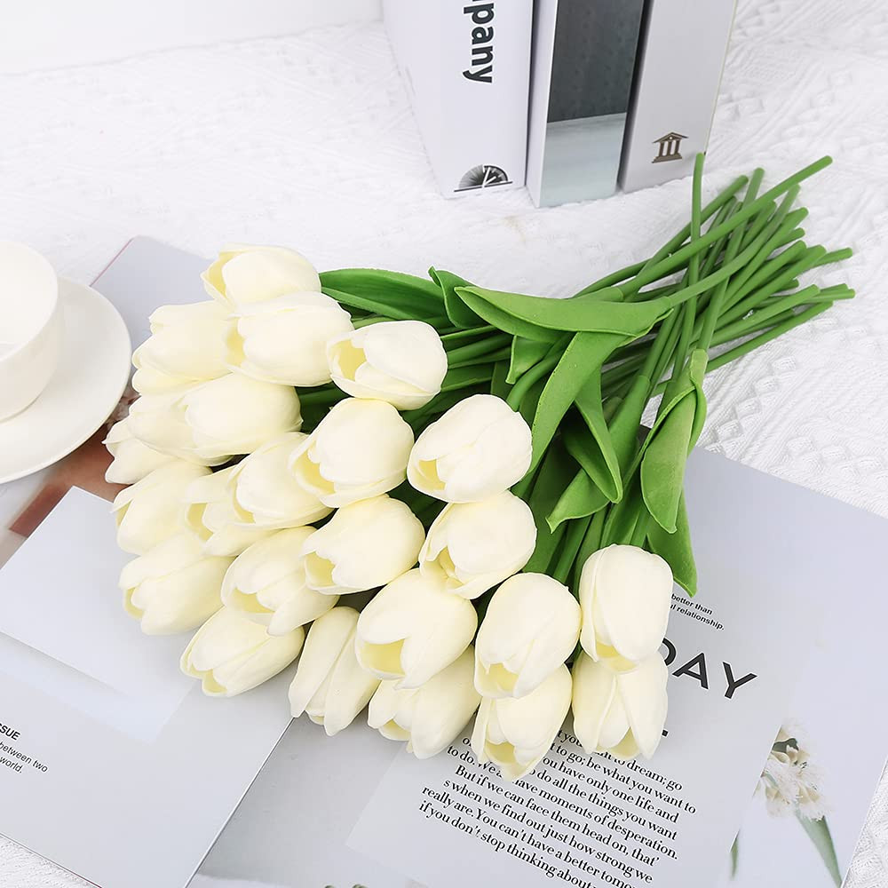 IPOPU Real Touch Tulips 24PCS Artificial Tulips Flowers for Decoration Cream Fake Tulips Floral A... | Amazon (US)
