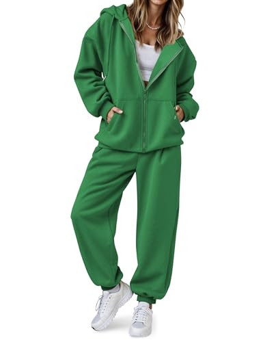 SHESHOW Sweatsuits Women 2 Piece Outfit Hooded Zipper Sweatshirt Sweatpants With Pockets Tracksuit Lounge Set Green M | Amazon (US)