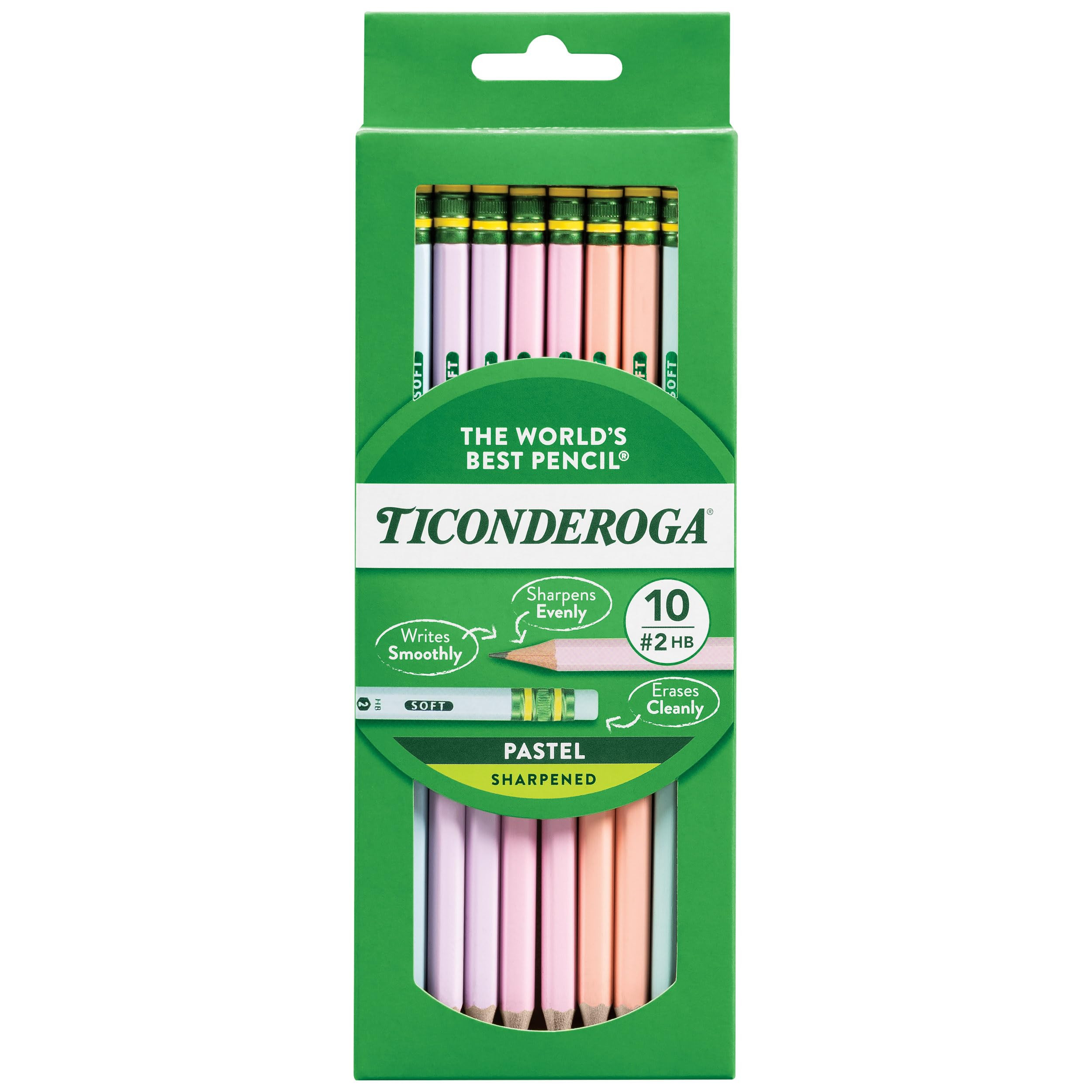 Ticonderoga® Pastel Pencils, #2 Soft, Assorted Colors, Pack of 10 Pencils | Amazon (US)