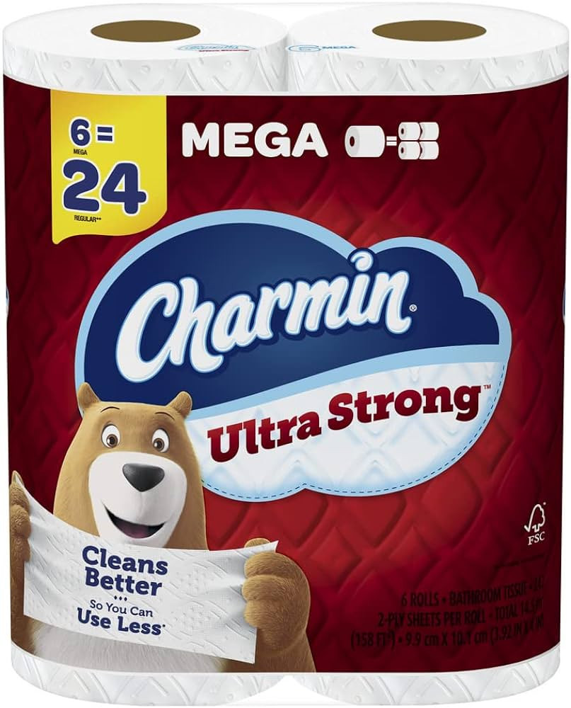 Amazon.com: Charmin Ultra Strong Toilet Paper, 6 Mega Rolls = 24 Regular Rolls : Health & Househo... | Amazon (US)