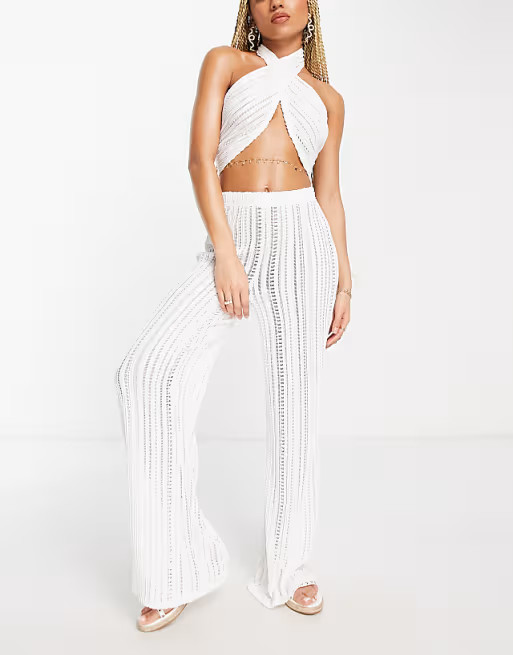 ASOS DESIGN textured lace beach pants in white - part of a set | ASOS (Global)