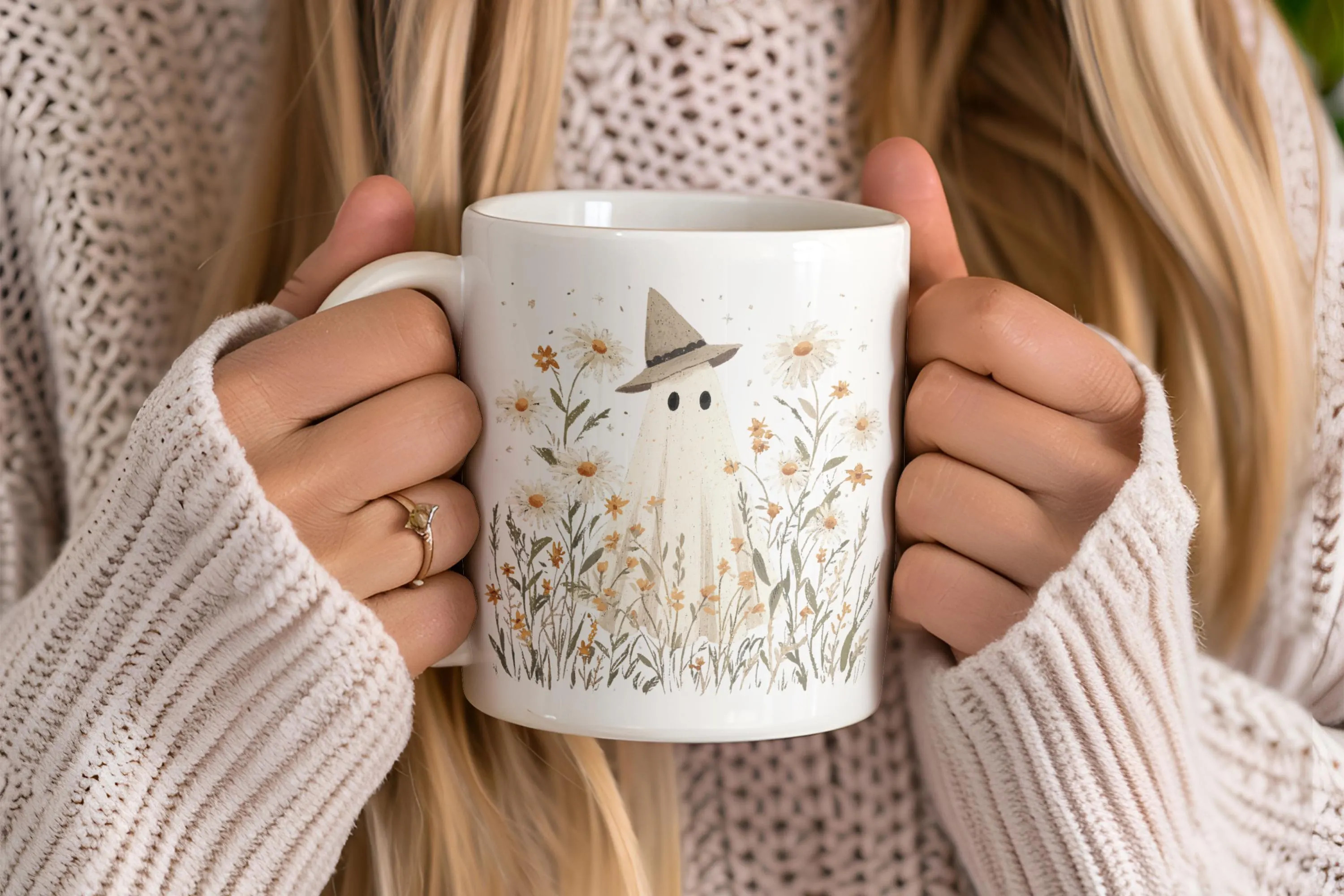 Cute Cottagecore Ghost Coffee Mug, Spooky Witchy Mugs for Ghost Lovers, Halloween Gift Cup, Fall Mugs, Wildflower Ghost Mug | Etsy (Global)