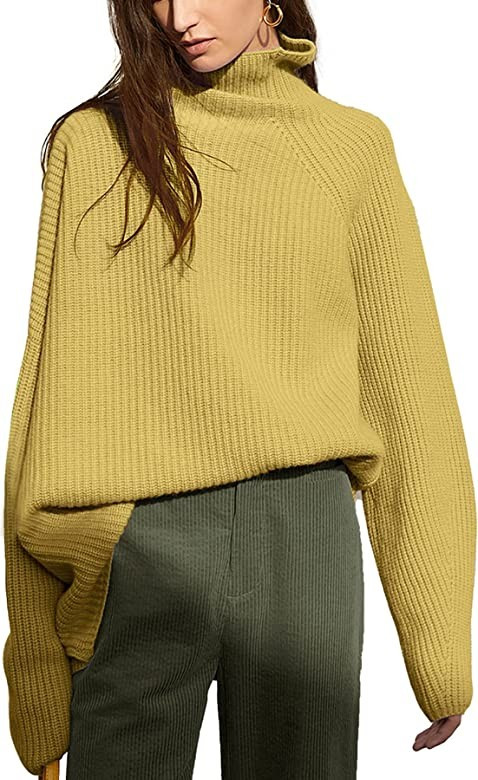 Womens Turtleneck Oversized Cozy Sweaters Asymmetric Hem Long Sleeve Casual Loose Pullover Knit T... | Amazon (US)