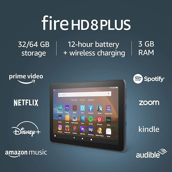 Fire HD 8 Plus tablet, HD display, 64 GB, latest model (2020 release), our best 8" tablet for por... | Amazon (US)