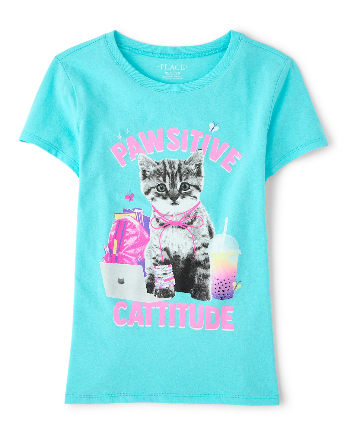 Girls School Pawsitive Cattitude Graphic Tee - blue | The Children's Place
