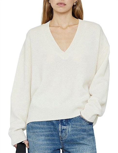Anine Bing Lee V Neck Sweater Cream | David Jones | David Jones (Australia & New Zealand)