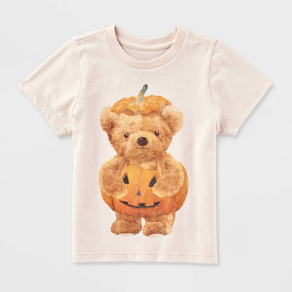 Toddler Short Sleeve Halloween Teddy Bear Pumpkin T-Shirt - Beige 4T | Target