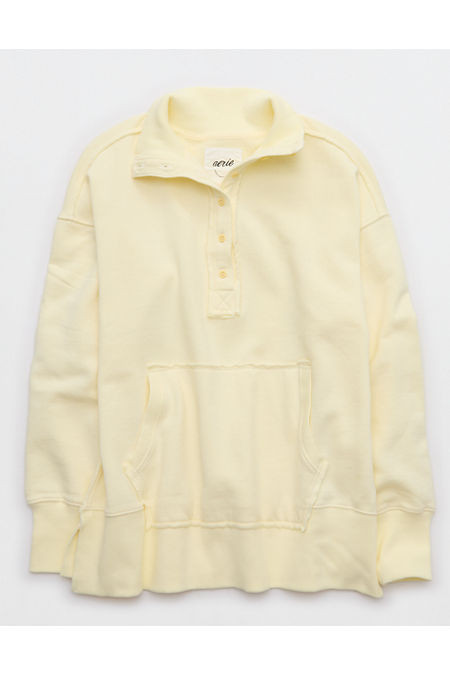 Aerie Vintage Popover Polo Sweatshirt Women's Cozy Yellow M | Aerie