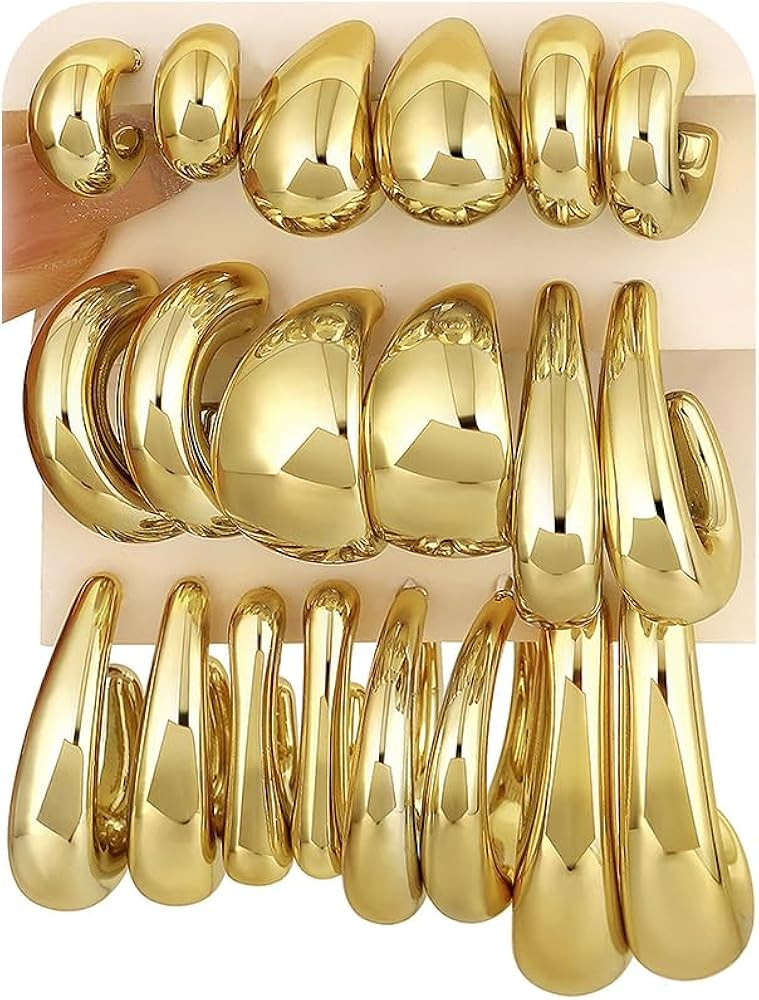 36 Pairs Gold Hoop Earrings Set for Women Multipack, Hypoallergenic Chunky Chain Twisted Hoop Ear... | Amazon (US)