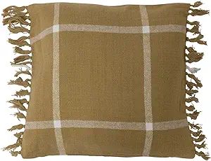 Creative Co-Op Cotton Flannel Plaid Fringe Pillow, 18" L x 18" W x 2" H, Green | Amazon (US)