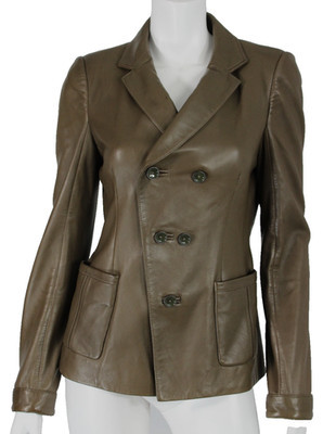 BALENCIAGA Olive Green Leather Double-Breasted Button-Front Blazer Jacket 42 | eBay US
