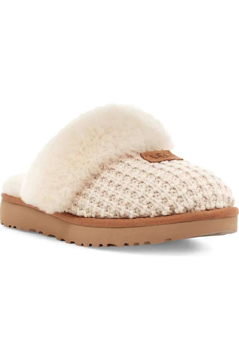 UGG(r) Cozy Knit Genuine Shearling Slipper in Cream Knit at Nordstrom, Size 7 | Nordstrom