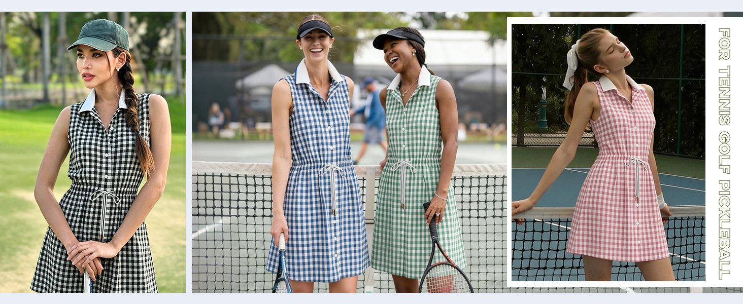 Shiyifa Womens Gingham Polo Dress Summer Sleeveless Plaid Midi Dresses Casual Button Down Golf Tennis Dress with Pockets | Amazon (US)