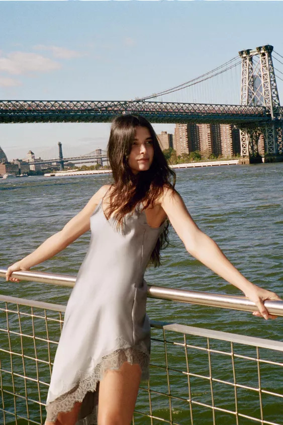 ASYMMETRIC SATIN LACE DRESS | Zara UK