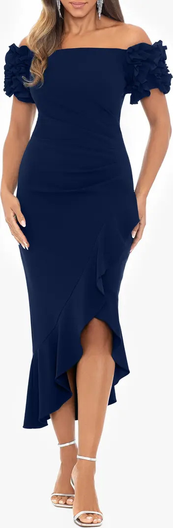 Ruffle Off the Shoulder Midi Cocktail Dress | Nordstrom