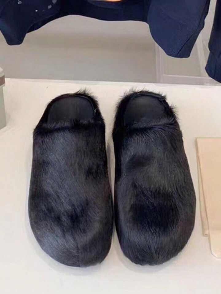 New Arrival Horsehair Slipper With Thick Sole For Autumn & Winter, Stylish Indoor & Outdoor Loafe... | SHEIN