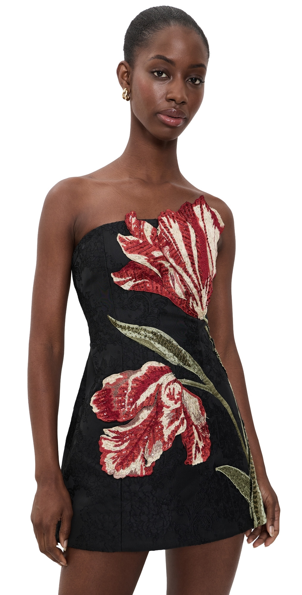 ALICE + OLIVIA Katia Embellished Strapless Lantern Mini Dress Soft Tulip Black 6 | Shopbop