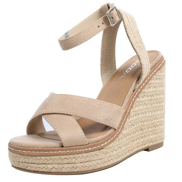 Soda Women's Criss Cross Ankle Strap Espadrille Platform Wedge Sandals,  Oat,  7.5 M US - Walmart... | Walmart (US)