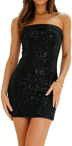 Cantonwalker Womens Satin Strapless Side Slit Stretch Bodycon Party Mini Dresses | Amazon (US)