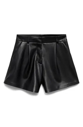 MANGO Pleat Front Faux Leather Shorts in Black at Nordstrom Rack, Size 4 | Nordstrom Rack