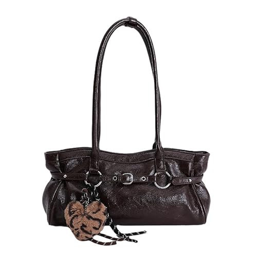 Small Shoulder Bag Y2K Purses for Women Vintage Brown Purse Y2K Handbag Purse with Leopard Heart Pendant | Amazon (US)