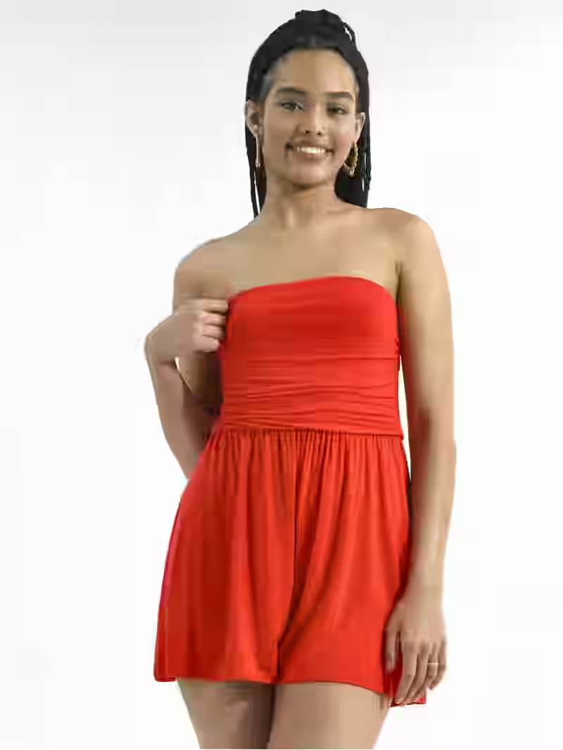 No Boundaries Ruched Knit Tube Romper, Women's | Walmart (US)