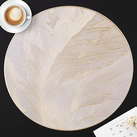 FAVE 12PCS Round Placemats Feather Pressed Vinyl Placemats Set of 12 Slip Resistant Table Mats Wi... | Amazon (US)