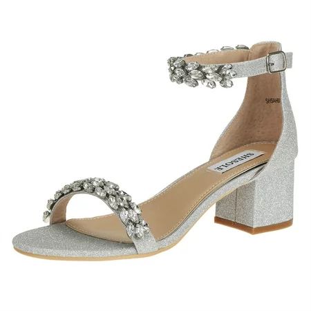 SheSole Women s Rhinestone Wedding Sandals Block Heels Silver US 8.5 | Walmart (US)