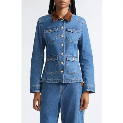 Cinq à Sept Katniss Denim Jacket in Salt Breeze/dark Sepia at Nordstrom, Size X-Small | Nordstrom