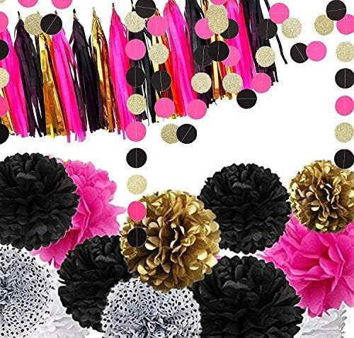 Fonder Mols 29 Bachelorette Party Decorations Black and Hot Pink - 12pcs Black Fuchsia Gold Tissue P | Amazon (US)