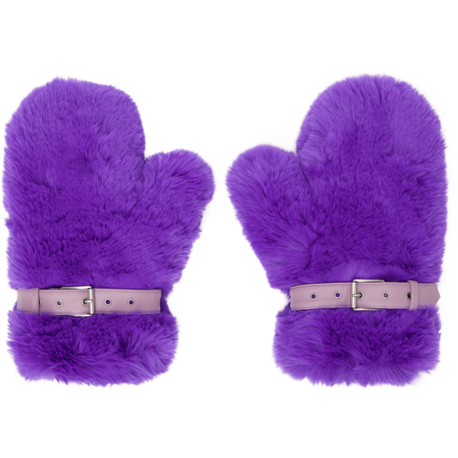 Acne Studios Purple Fluffy Buckle Mittens | SSENSE