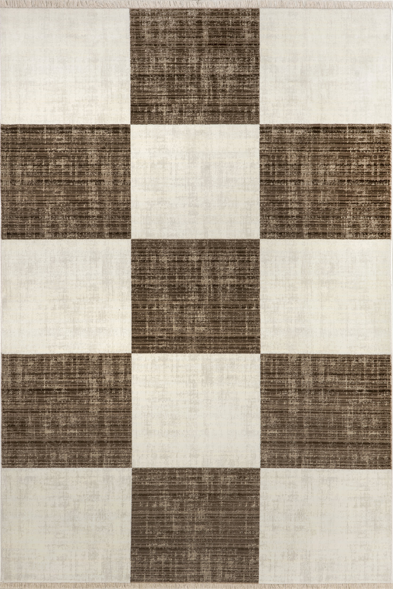 Brown Aspen Checkerboard Fringed 4' x 6' 5"" rug | Rugs USA