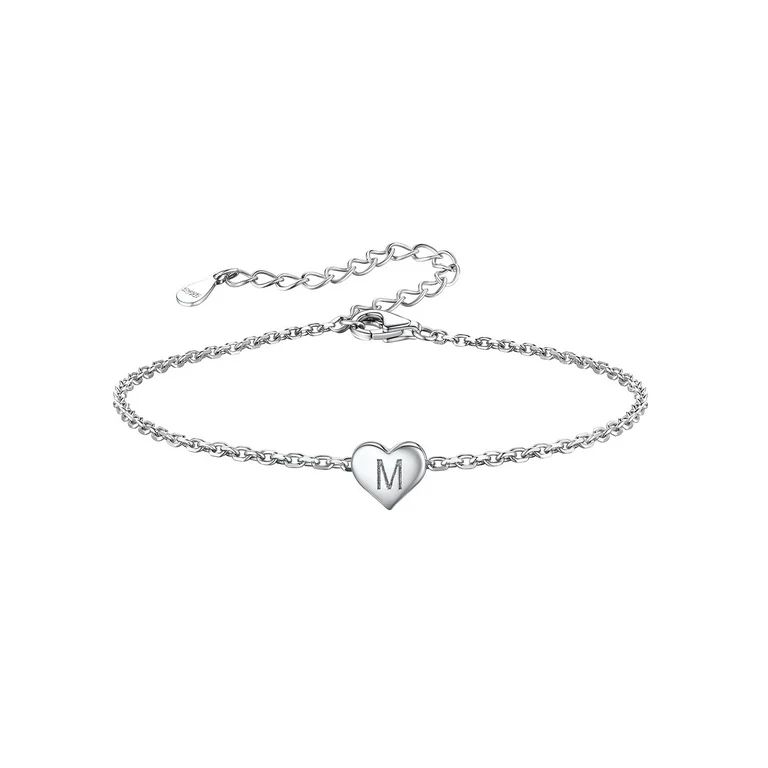 Silvora Women Cute Letter Bracelet M Silver S925 Initial Heart Jewelry for Girlfriends - Letter M... | Walmart (US)
