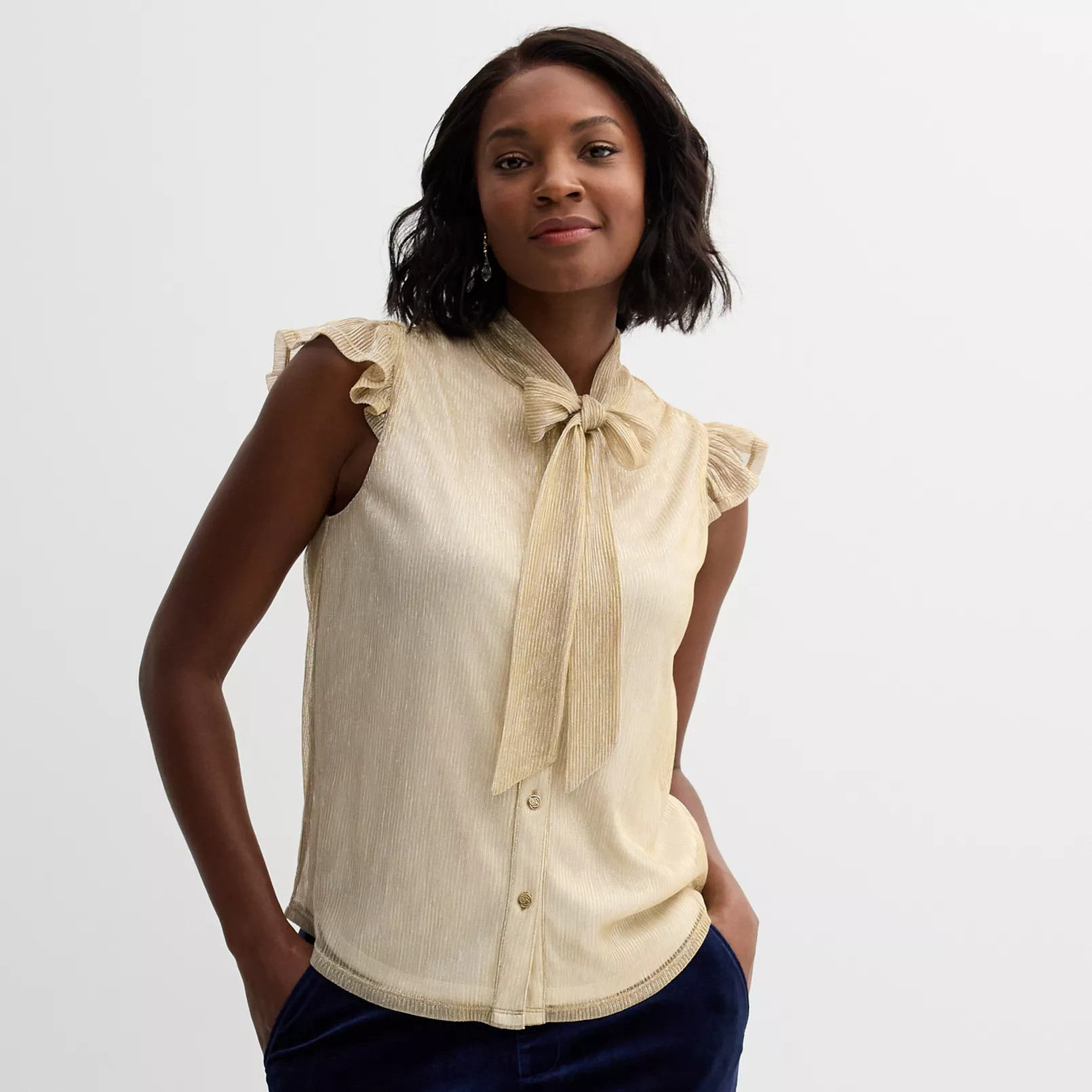 Women's Draper James Sleeveless Tie Neck Button Front Top | Kohl's