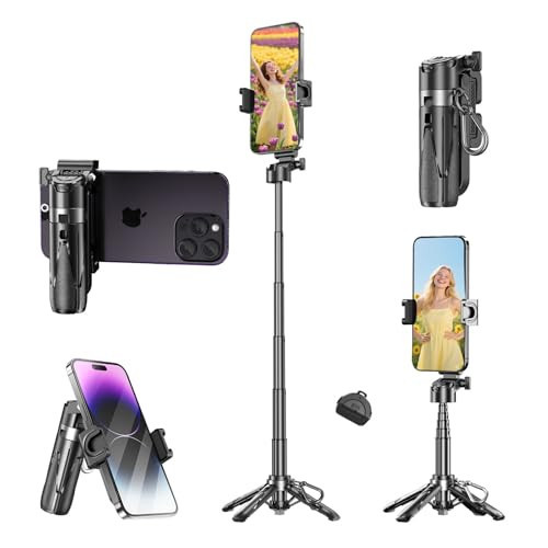 Busdebon 4 in 1 Mini Selfie Stick for iPhone, Portable Compact Pocket Selfie Stick Tripod with Bluetooth Remote, 360° Rotation Small Tiny Selfie Stick for Commuting Travel Vlogging | Amazon (US)