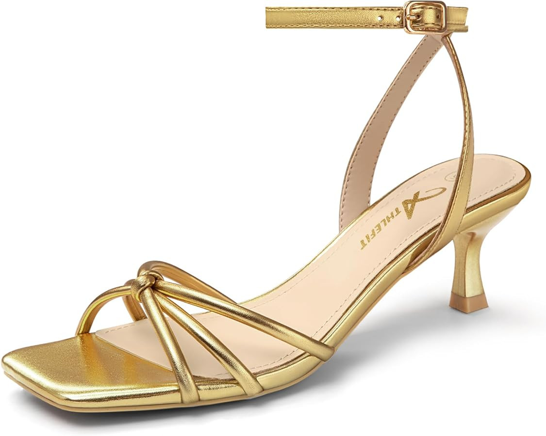 Athlefit Women's Kitten Heels Square Open Toe Strappy Low Heels Ankle Strap Summer Party Dress He... | Amazon (US)