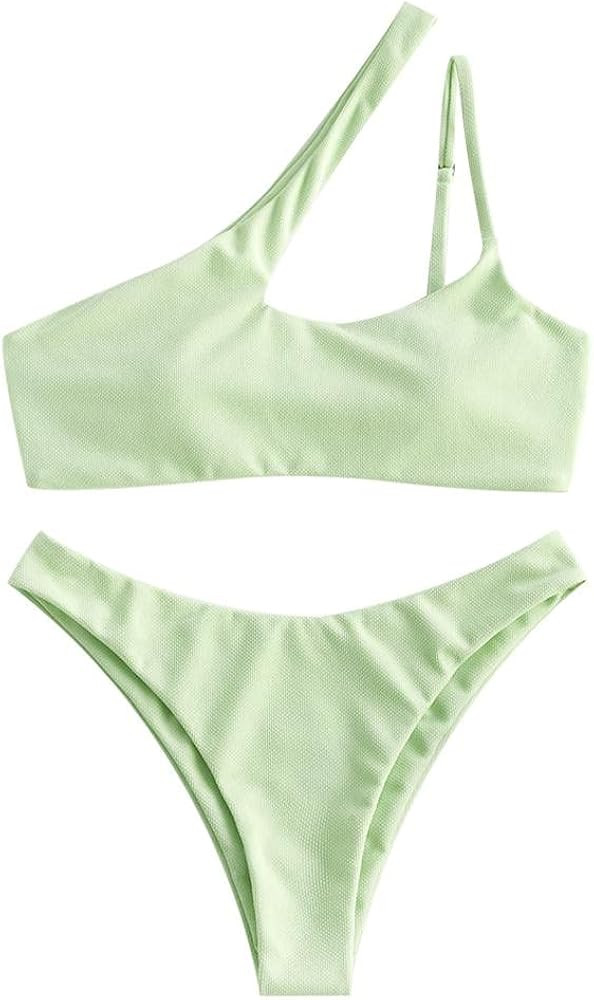 ZAFUL Women's Sexy Cutout One Shoulder Bikini Underwire Padded Bathing Suit Cheeky Thong Brazilian S | Amazon (US)